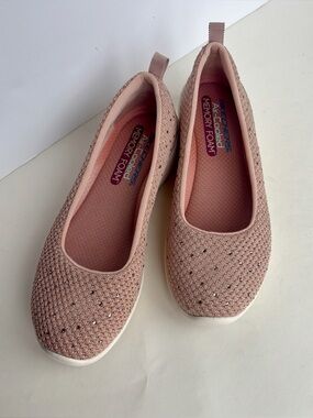 Skechers Girls Blush Pink Slip-On Memory Foam Ballet Flats